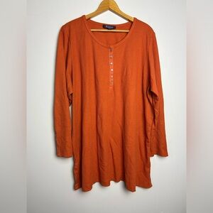 Roaman’s Blouse Top Henley Long Sleeve Thermal Waffle Plus Size 22-24 1X